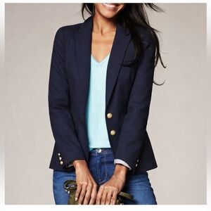 BANANA REPUBLIC WOMENS TAILORED NAVY BLUE STRUCTURED BLAZER SIZE 4 GOLD BUTTONS